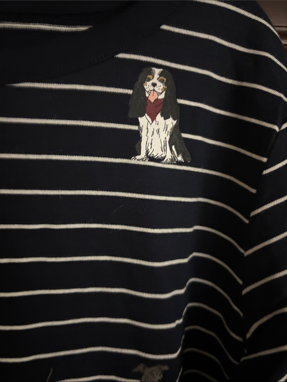 Talbots Navy and White Striped Long-Sleeve Top with Puppy Embroidery - Picture 4 of 7